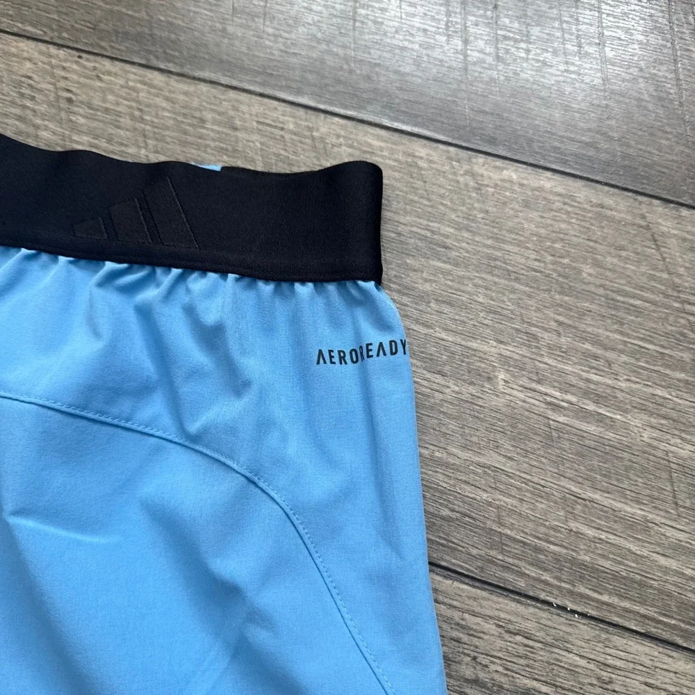 Y2K Adidas Aeroready Training Shorts Blue Black Zipper Pockets 7